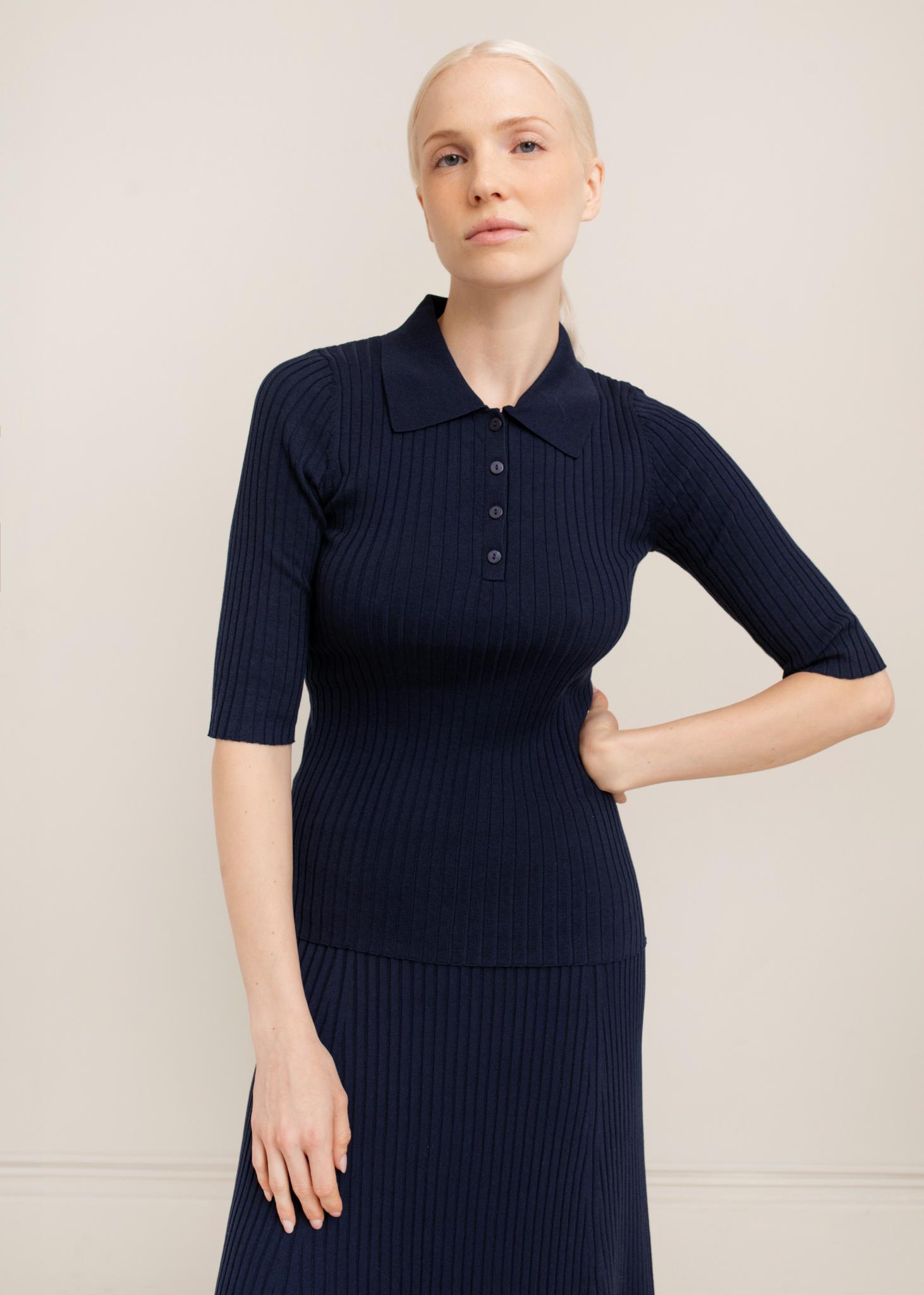 Leona Sweater Knit Rib Polo | USA