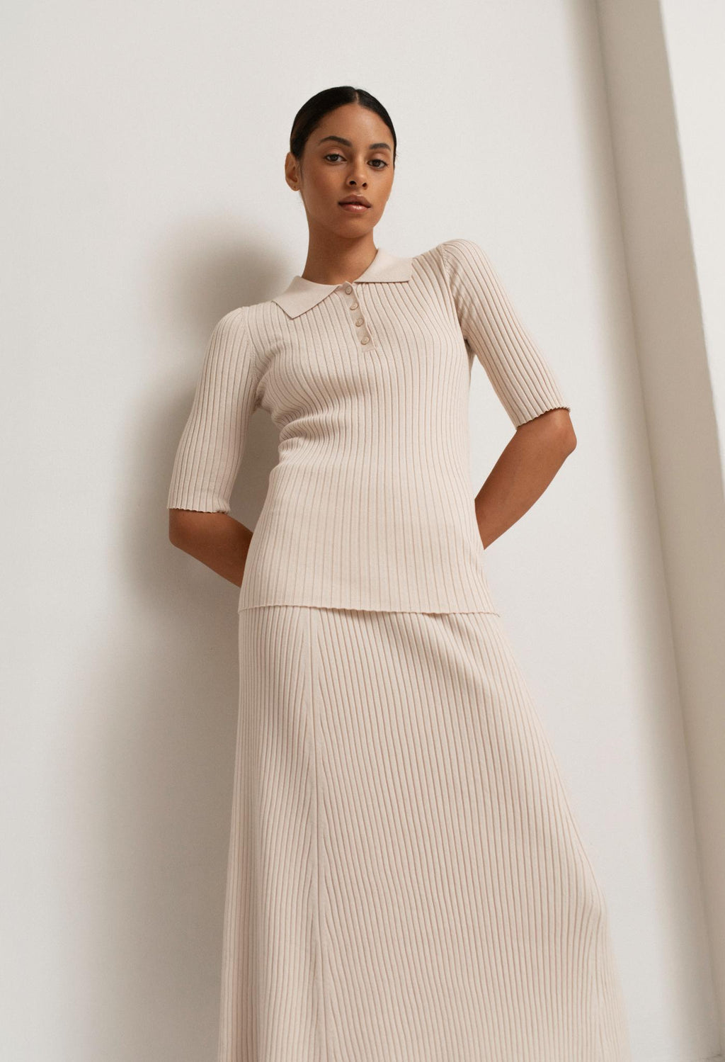 Leona Sweater Knit Rib Polo | USA