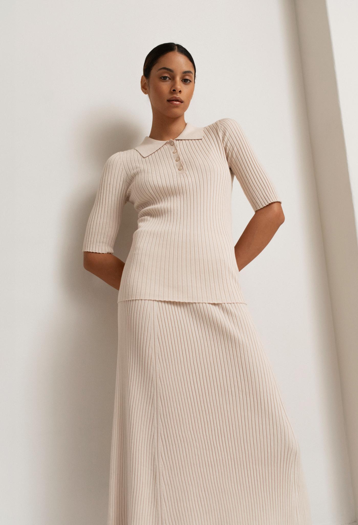 Leona Sweater Knit Rib Polo | USA